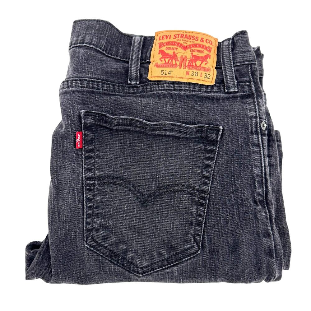 Levis 514 Jeans Mens Size 38x32 Black Dark Wash Cotton Blend Stretch Denim